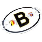 Resim OTOMOR AKSESUAR Belçika Bayraklı B Plaka Oval Vantuzlu Pleksi Cam Süsü Beyaz 11x7.5cm 