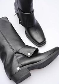 Resim Kadın Deri Kovboy Çizme Küt Burunlu Körüklü Kahve Texara 