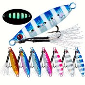 Resim Metal Jig Balıkçılık Yemi 14-100g Yavaş Batan Jigging Kurşun Döküm Yem Karanlıkta Parlayan Yardımcı Kanca ile Jig Derin Deniz Balıkçılığı Jigging Kaşığı Yemleri Ton Balığı Somon Grupör Snapper Kingfish için 