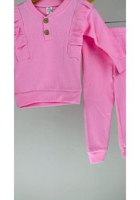 Resim Fırfırlı %100 Pamuklu Uzun Kollu Kız Bebek Takım 001 
