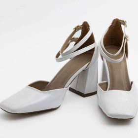 Resim Ruxene Gleam Kapalı Kare Burun 8cm Kalın Topuk Çift Bantlı Stiletto - Topuklu Ayakkabı 
