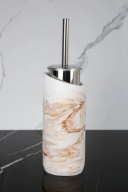 Resim 2 Parça Dekoratif Beton Tuvalet Fırçası Metal Wc Fırçalığı Mermer Deseni 