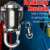 Resim 1, 2 LED Taşınabilir Anahtarlık Kompakt El Feneri, Çok Fonksiyonlu El Feneri Tip-C Şarj Edilebilir Sel Feneri, 6 Düğme ile Ayarlanabilir Aydınlatma Modları, Kamp, Acil Durum ve Günlük Kullanım için Uygun Yüksek Parlaklıkta Mini Anahtarlık El Feneri 