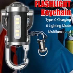 Resim 1, 2 LED Taşınabilir Anahtarlık Kompakt El Feneri, Çok Fonksiyonlu El Feneri Tip-C Şarj Edilebilir Sel Feneri, 6 Düğme ile Ayarlanabilir Aydınlatma Modları, Kamp, Acil Durum ve Günlük Kullanım için Uygun Yüksek Parlaklıkta Mini Anahtarlık El Feneri 