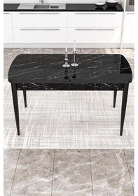 Resim Canisa Kor Serisi 70x114 Açılabilir Mutfak Masası Takımı Siyah Mermer Desen Masa 6 Lacivert Sandalye Masa Siyah Mermer Desen Sandalye Lacivert 