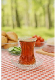 Resim 12 Parça Bakara Dekor Kesme Çay Seti - Özel Yapım Çay Bardak Tabak Şeffaf 