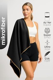 Resim Unisex Mikrofiber Plaj Havlusu 80x130 cm Yumuşak Dokulu Deniz Banyo Sporcu Havlusu Large Boy (Siyah) 