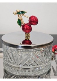 Resim Atabey Home Collection 3'lü Kirazli Gümüş Tepsili Kase Seti & Şekerlik & Sunumluk & Çerezlik 