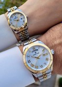 Resim Daniel Klein Gold Gümüş Renk Takvim ve Gün Fonksiyonlu Hediye Paketli Sevgili Çift Kol Saati 