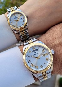 Resim Daniel Klein Gold Gümüş Renk Takvim ve Gün Fonksiyonlu Hediye Paketli Sevgili Çift Kol Saati 