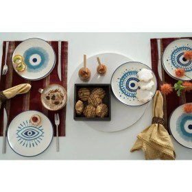 Resim Kevin Seramik 6'lı Özel Tasarım 20 cm Nazar Boncuklu Handmade Pasta Takımı 