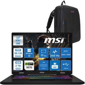 Resim Msı Crosshaır 17 Hx Aı WD2XWGKG Intel Core Ultra 7-255HX Aı 96GB 2TB SSD 8GB/RTX5070 115W 17″ 16:10 QHD+(2560 x 1600), 240Hz IPS Windows 11 Home Taşınabilir Bilgisayar W018XTRH37 