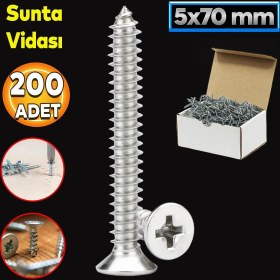 Resim Badem10 Sunta Vidası 5X70 Paket 200 Adet Sivri Uçlu Ahşap Tahta Ağaç Mobilya Ayak Kulp Vidası 