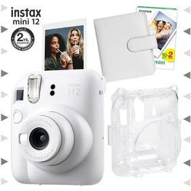 Resim Fujifilm Instax Mini 12 Fotoğraf Makinesi + 20'li Film + Kare Albüm + Şeffaf Kılıf Seti Beyaz 