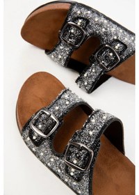 Resim Yazlık Kadın Ortopedik Terlik Taş Detaylı, Çift Tokalı, Soft Tabanlı Ev Terliği Antrasit 