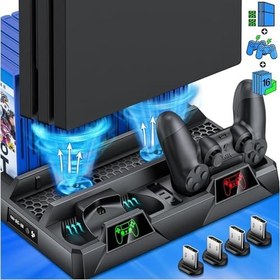 Resim Ps4 Slim Ps4 Pro Çift Fanlı Dikey Soğutucu ve Kol Şarj Edici Oyun Depolama 