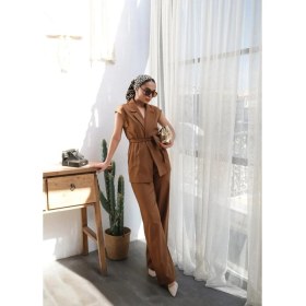 Resim La Mode Istanbul Keten Kuşakli Yelek ve Pantolon Iki̇li̇ Takim 