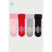 Resim Mem Socks 4'lü Kartanesi Desenli Kaydırmaz Havlu Çocuk Çorabı 