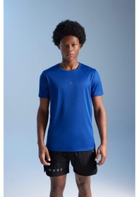 Resim Defacto DeFactoFit Slim Fit Dar Kesim Bisiklet Yaka Baskılı Kısa Kollu Sporcu Tişört X6142AZ23AUBE325 Mavi 