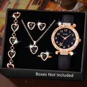 Resim 1 adet 5 adet Kalp Taşlı Bileklik Kolye Küpe Seti ile Rahat PU Kayış Alaşım Kasa Kuvars Hareketi, Anneler Günü Sevgililer Günü Doğum Günü Hediyesi için İlk Seçenek 