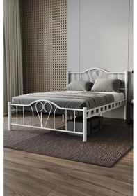 Resim Argimo Orkide Çift Kişilik Ferforje Metal Karyola Beyaz 180 x 200 