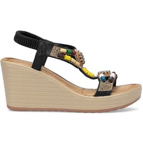 Resim Guja 25y155-1 Kadın Taşlı Dolgu Topuk Sandalet Siyah Siyah 