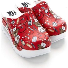 Resim Drmoon Ayıcık Desenli Airmax Taban Hakiki Deri Sabo Kadın Terlik Kırmızı 