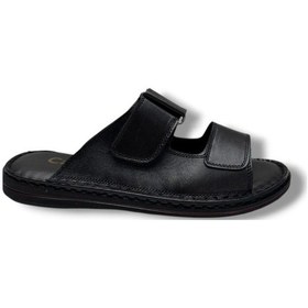 Resim Cakgo 182-26 Hakiki Deri Ultra Soft Çift Bant Cırtlı Anatomik Erkek Terlik 40-47 Siyah 