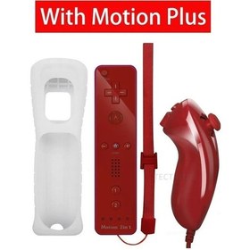 Resim Kırmızı Kablosuz Bluetooth Gamepad Dahili Motion Plus Uzaktan Kumanda Nintendo Wii Denetleyici Nunchuck Seti İle Silikon Kılıf İçin Uyumlu 