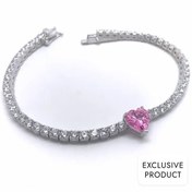 Resim RICH 925k SILVER PINK HEART DIAMOND BRACELET (925K REAL SILVER) 