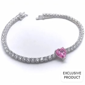 Resim RICH 925k SILVER PINK HEART DIAMOND BRACELET (925K REAL SILVER) 