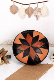 Resim Ottoman Pouffe Şok Fiyat Açılışa Özel %50 Off! Art Deco El Yapımı Hakiki Deri Orijinal Bohem Ottoman Puf Minder60cm 