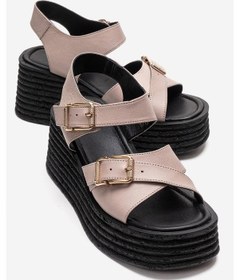 Resim Luvishoes Mırette Buz Hakiki Deri Kadın Dolgu Tabanlı Sandalet Vizon 