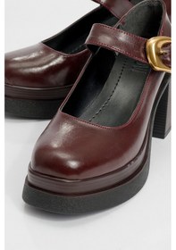 Resim Luvishoes Luvi Shoes Ashes Bordo Cilt Gold Tokalı Kadın Platform Topuklu Ayakkabı Bordo 