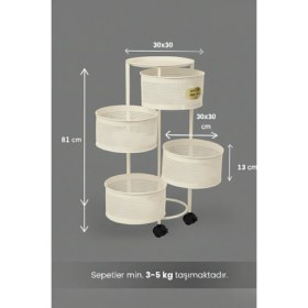 Resim Orvila 4 Katlı Tekerlekli Tepsili Metal Sebzelik Açılır Patates Soğan Meyvelik Sepeti Raf 