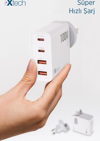 Resim İxtech 100W PD+QC 3.0 Süper Hızlı Portatif Başlıklı Adaptör 