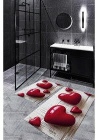 Resim Krem Zemin Kaymaz Taban Kalp Banyo Paspas Bp-36 çok renkli 