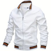 Resim Erkekler için Hafif Trençkot - Günlük Ayakta Durabilen Yaka, Askeri Tarz, Siyah Mavi Vurgularla, Polyester, Fermuarlı, Uzun Kollu İlkbahar & Sonbahar için 