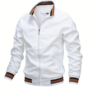 Resim Erkekler için Hafif Trençkot - Günlük Ayakta Durabilen Yaka, Askeri Tarz, Siyah Mavi Vurgularla, Polyester, Fermuarlı, Uzun Kollu İlkbahar & Sonbahar için 