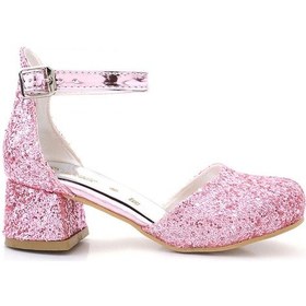 Resim Merida Parlak Pembe Kalın Topuklu Taşlı Kız Çocuk Topuklu Ayakkabı Pembe 