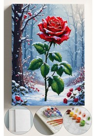 Resim Sayılarla Boyama Tuval Seti Fırça Boya Dahil Çıtalı 40x50 Cm - Karda Gül 