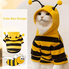 Resim 1 adet Sevimli Arı Kapüşonlu Kostüm - Küçük Irklar İçin Dönüştürücü Kıyafet, 8kg Altı Küçük Irklar İçin Dayanıklı Polyester Kazak, Sevimli Arı Tasarımı ile Tüm Mevsimler İçin Mükemmel, Sonbahar/Kış/Yatak Odası Dekoru 
