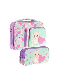 Resim Kaukko Kids Kız Çocuk Turkuaz Mor Ayıcık Baskılı Üç Bölmeli Thermo Beslenme Çantası Ve Kalemlik Seti L7239+l8239 Turkuaz 