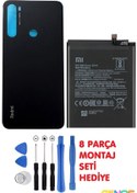 Resim Genos Xiaomi Redmi Note 8 Uyumlu Cam Kapak Batarya Pil Kapağı Siyah + Note 8 Batarya Pil Bn46 + Montaj Set 