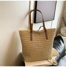 Resim Xuweiwei Khaki Örgü Plaj Çantası Yaz Şapk Kum Sandal Etek Kot İçin Tek Askılı El Çantası Haki 