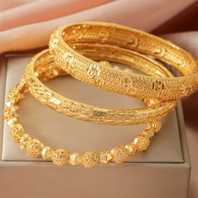Resim Gelinler için Orta Doğu Dubay takılarından oluşan 3 parça set, lüks ulusal tarz Altın kaplama bilezikler, kadınlar tarafından günlük giyim için uygun Afrika Etiyopya Kadınlar düğün bileklikleri tüm mevsimler için aksesuarlar 