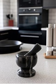 Resim Kitchen Design Lab Yekpare Doğal Desenli Siyah Mermer Oyma Havan 