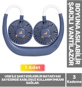 Resim Carlburn Premium Sessiz Sarı Eller Serbest Boyuna Asılabilir Şarjlı 3 Kademeli Vantilatör Klima Soğutucu Fan 