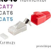 Resim Irenis RJ45 FTP Konnektör, Cat7, Cat6 Kablo uyumlu, Kırmızı 