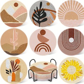 Resim 8 Parça 5D Elmas Boyama Seti, Braketli Kahverengi Geometrik Çöl Manzaralı Serisi, Başlangıç Seviyesi ve Yetişkinler İçin DIY Elmas Boyama Altlığı, Çay Partisi Mutfak Yemek Masası Malzemeleri, Hediye Seçeneği, El Yapımı Sanat Eseri 